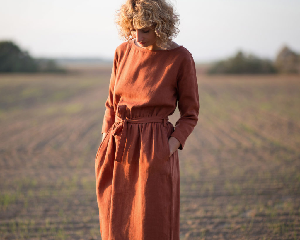 Linen MIDI tie belt dress - Image 1