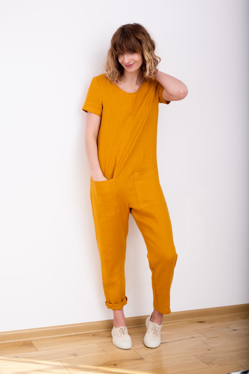 Classic short sleeve linen jumpsuit - Image 3