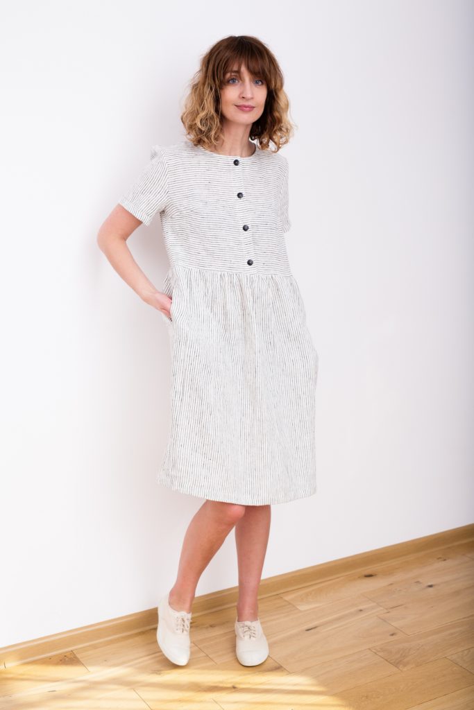 Striped midi linen dress - Image 1