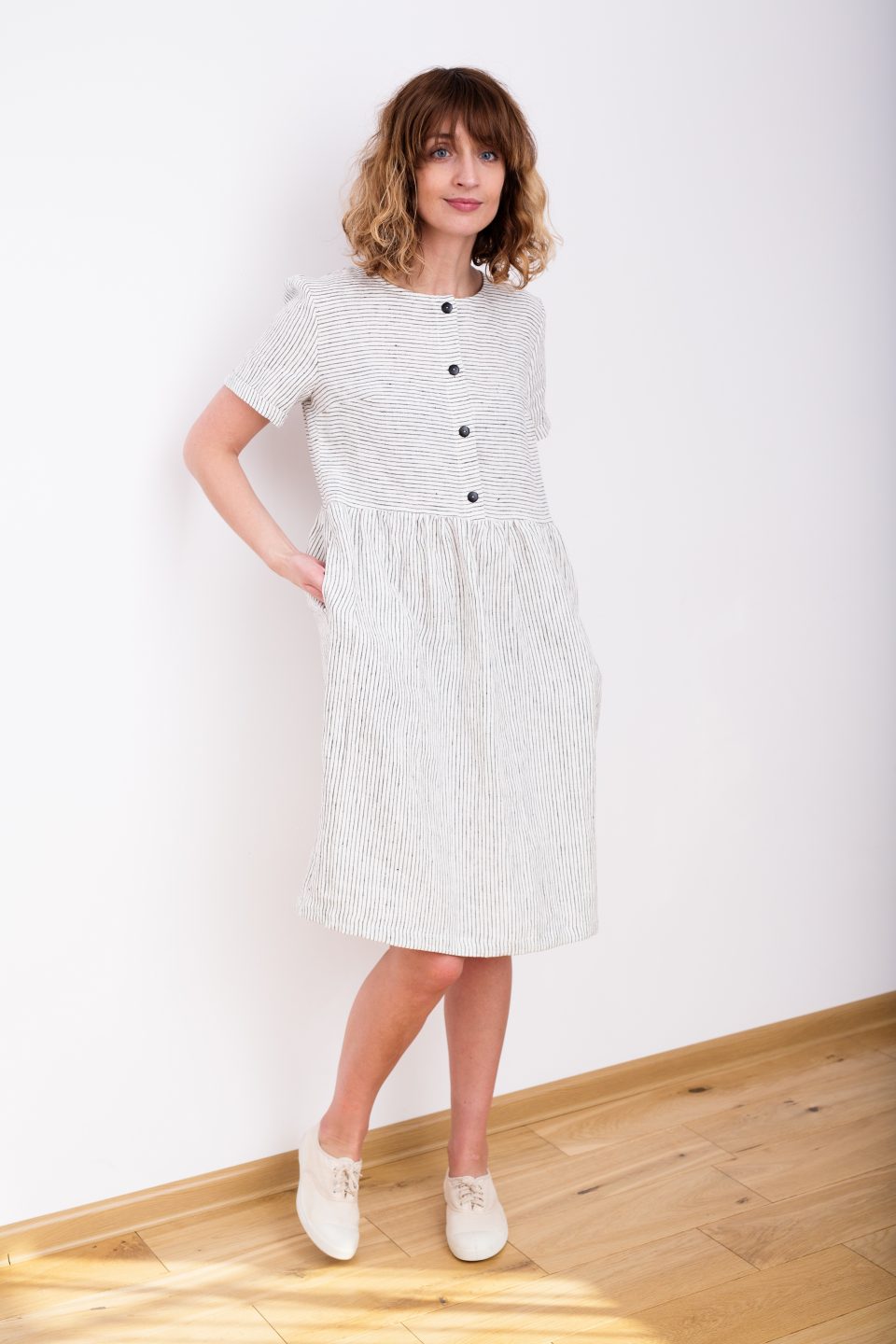 Striped midi linen dress - Image 1