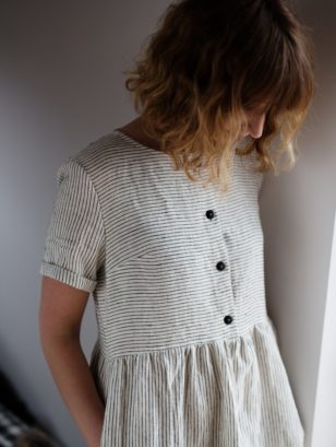 Striped midi linen dress | Dress | Sustainable clothing | OffOn clothing