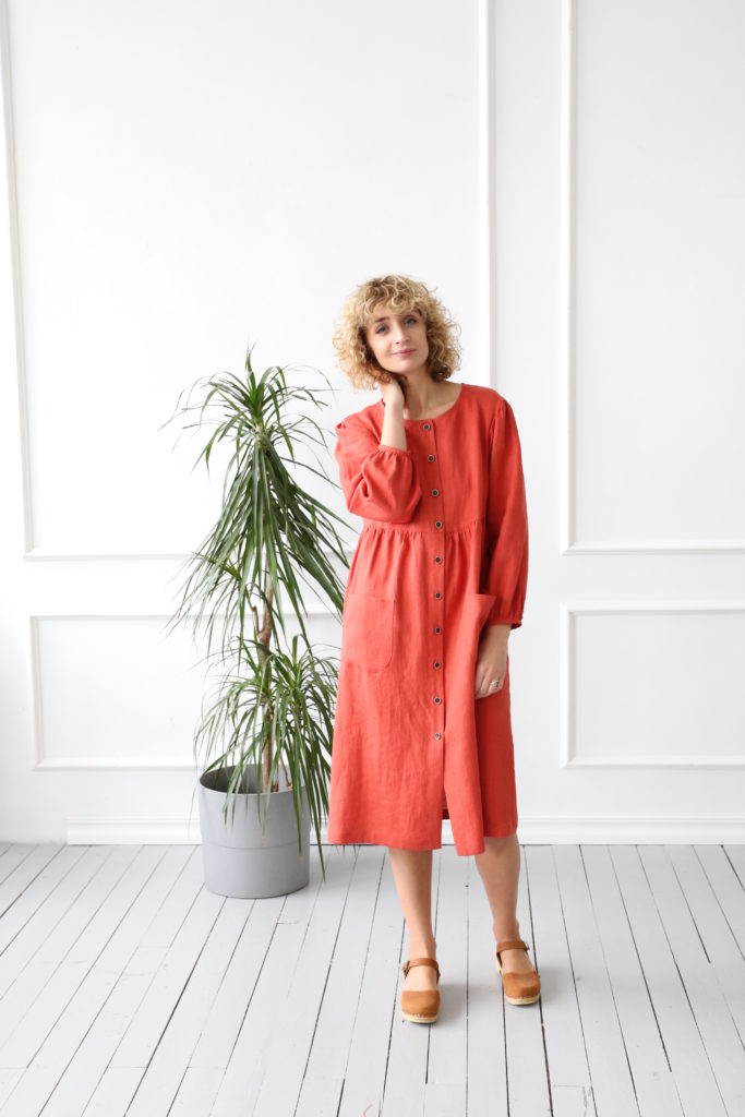 Loose Patch pockets linen dress - Image 1