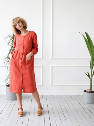 Loose Patch pockets linen dress | Dress | Sustainable clothing | OffOn clothing