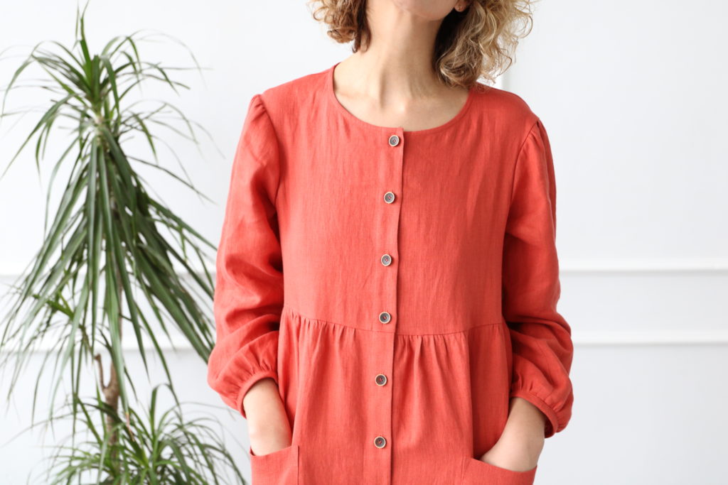 Loose Patch pockets linen dress - Image 2