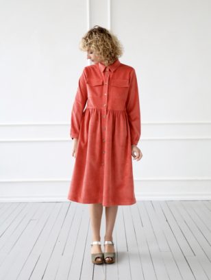 Needle-cord loose fit shirt dress | Dress | Sustainable clothing | OffOn clothing