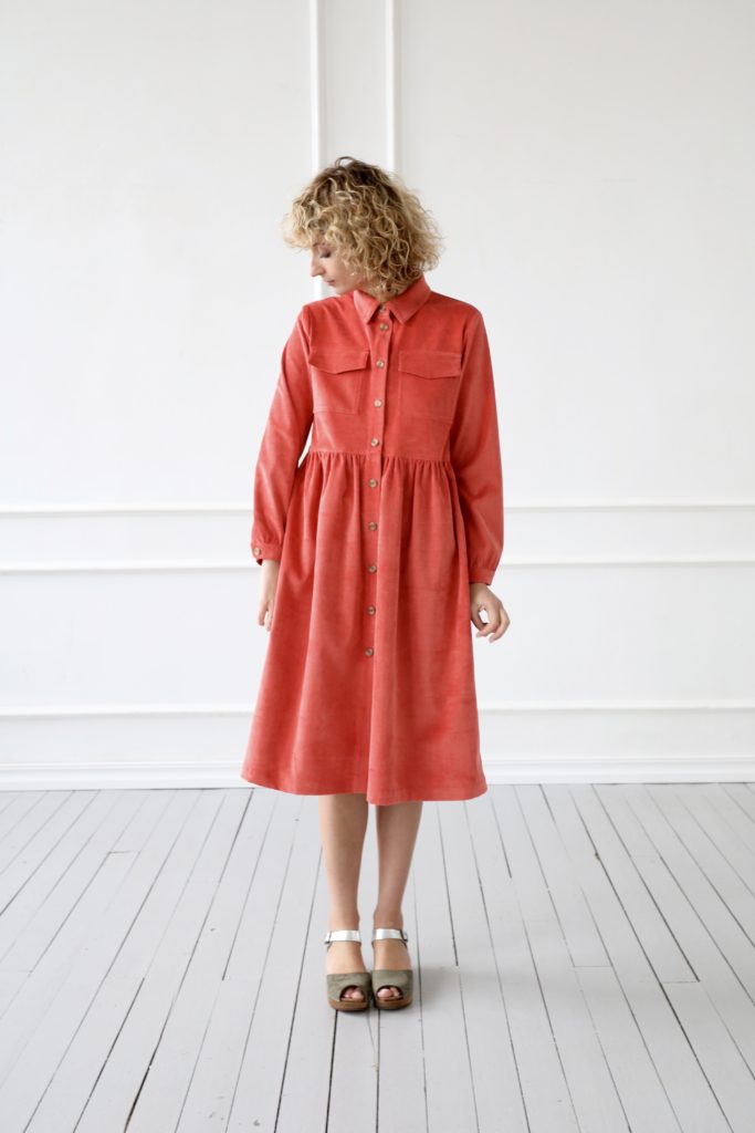 Needle-cord loose fit shirt dress | Dress | Sustainable clothing | OffOn clothing