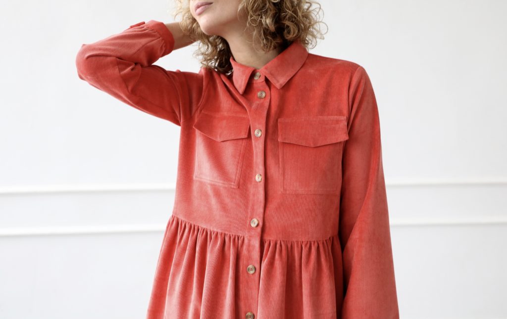 Needle-cord loose fit shirt dress - Image 1