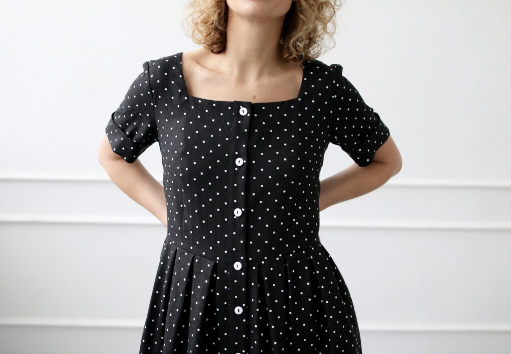Linen dress in black polka dot - Image 1