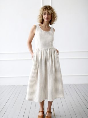 Sleeveless striped linen dress | Dress | Sustainable clothing | OffOn clothing