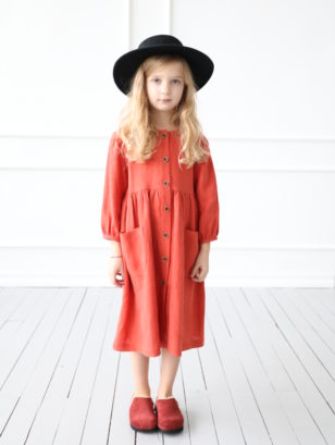Girls linen dress in burnt orange