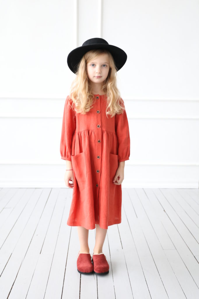 Girls linen dress in burnt orange