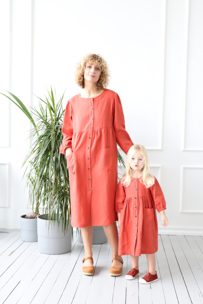 Girls linen dress in burnt orange - Image 3