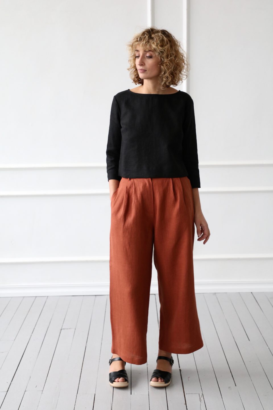Wide leg linen culottes - Image 1