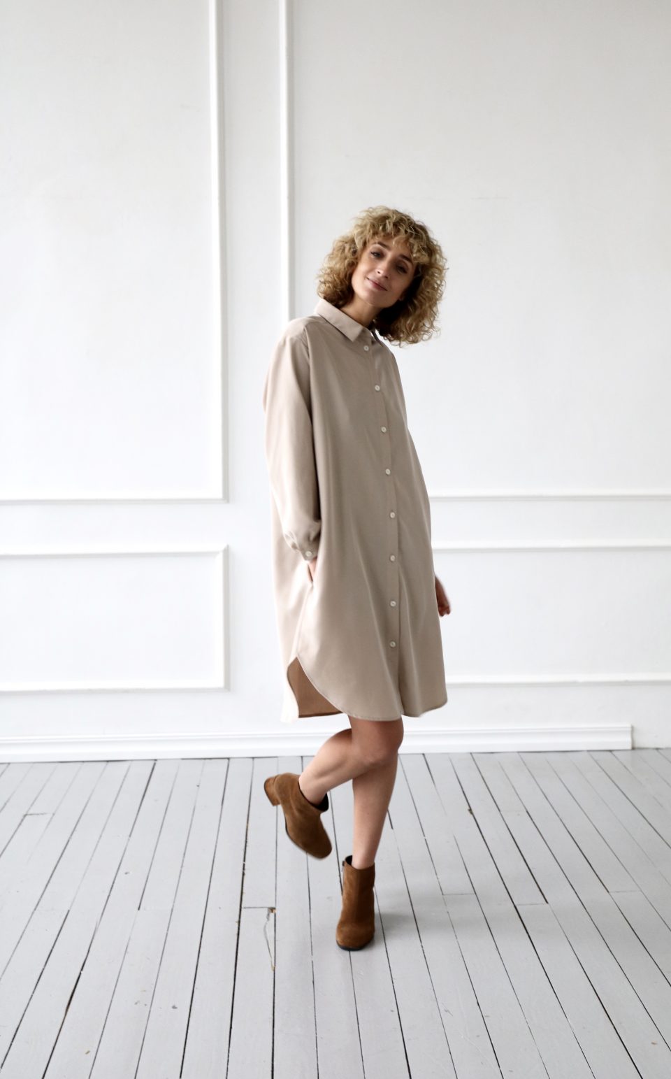 Oversized long sleeve shirt dress