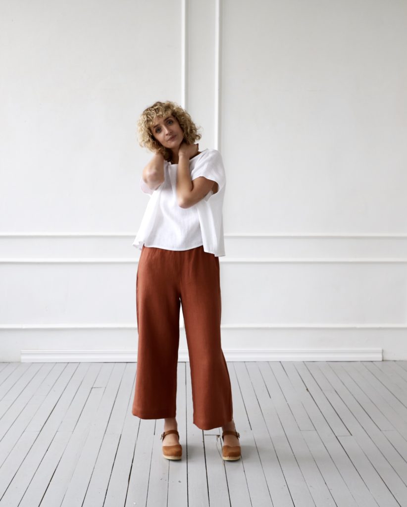 Wide leg linen culottes in redwood - Image 1