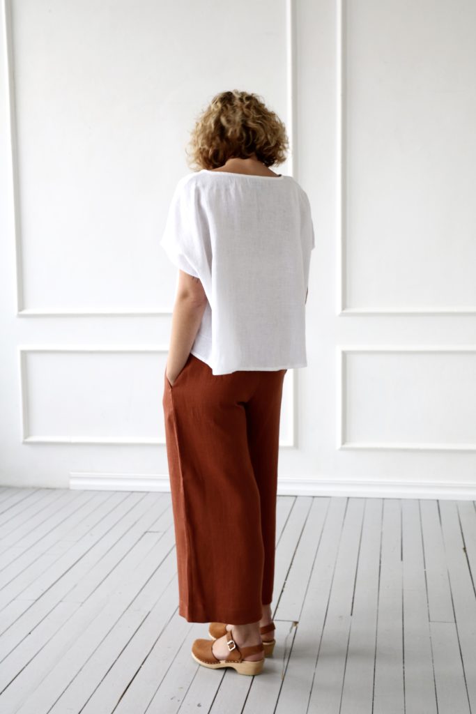 Wide leg linen culottes in redwood - Image 3