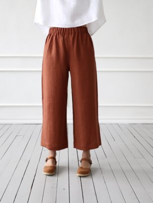 Wide leg linen culottes in redwood