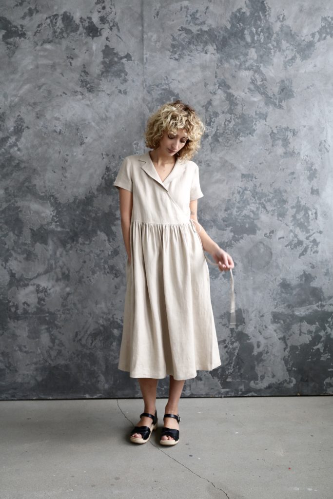 Linen wrap dress in beige | Dress | Sustainable clothing | OffOn clothing