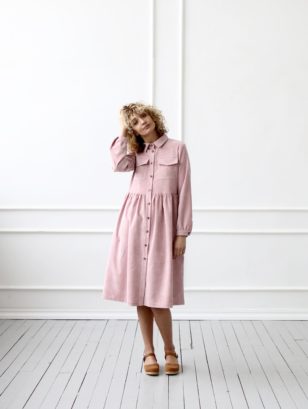 Needle-cord long sleeve shirt dress | Dress | Sustainable clothing | OffOn clothing