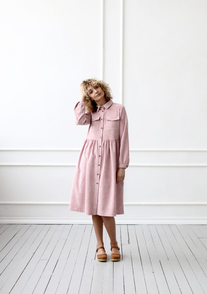 Needle-cord long sleeve shirt dress | Dress | Sustainable clothing | OffOn clothing