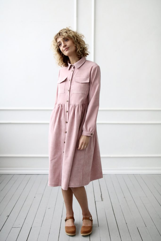 Needle-cord long sleeve shirt dress - Image 1