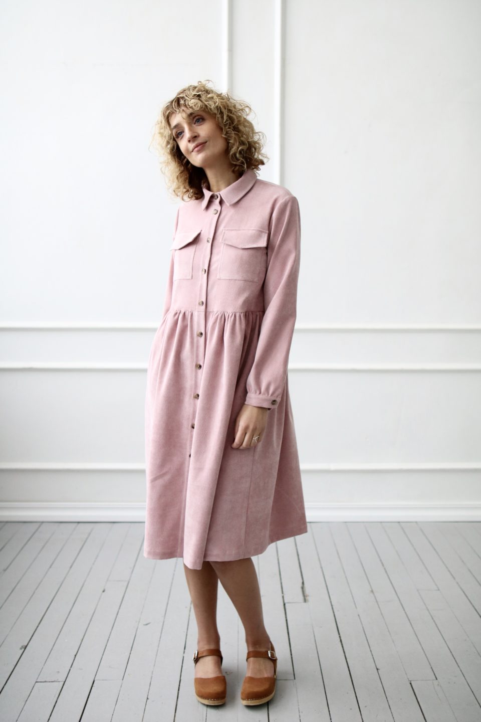 Needle-cord long sleeve shirt dress - Image 1