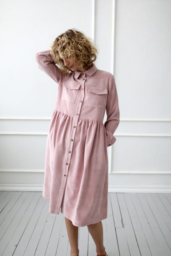 Needle-cord long sleeve shirt dress - Image 2