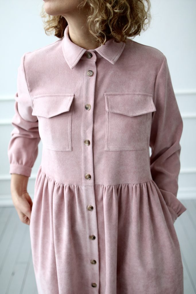 Needle-cord long sleeve shirt dress - Image 3