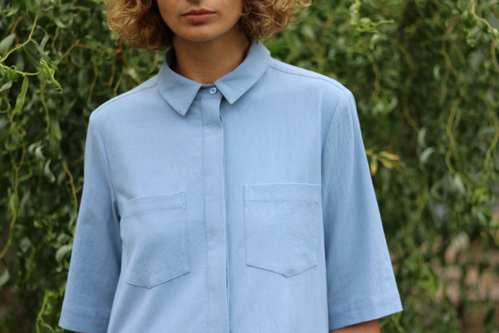Porcelain blue shirt collar dress - Image 1