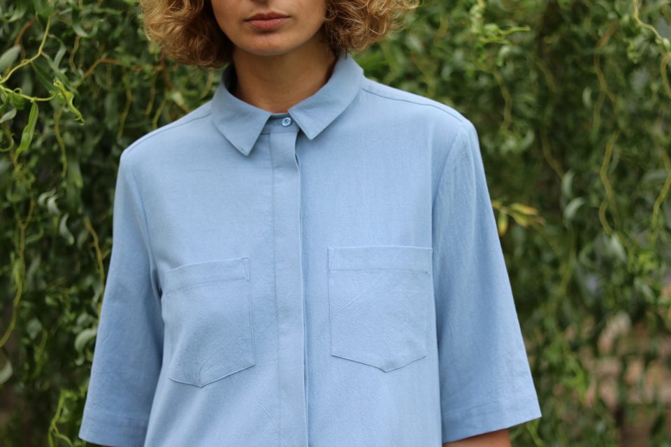 Porcelain blue shirt collar dress - Image 1