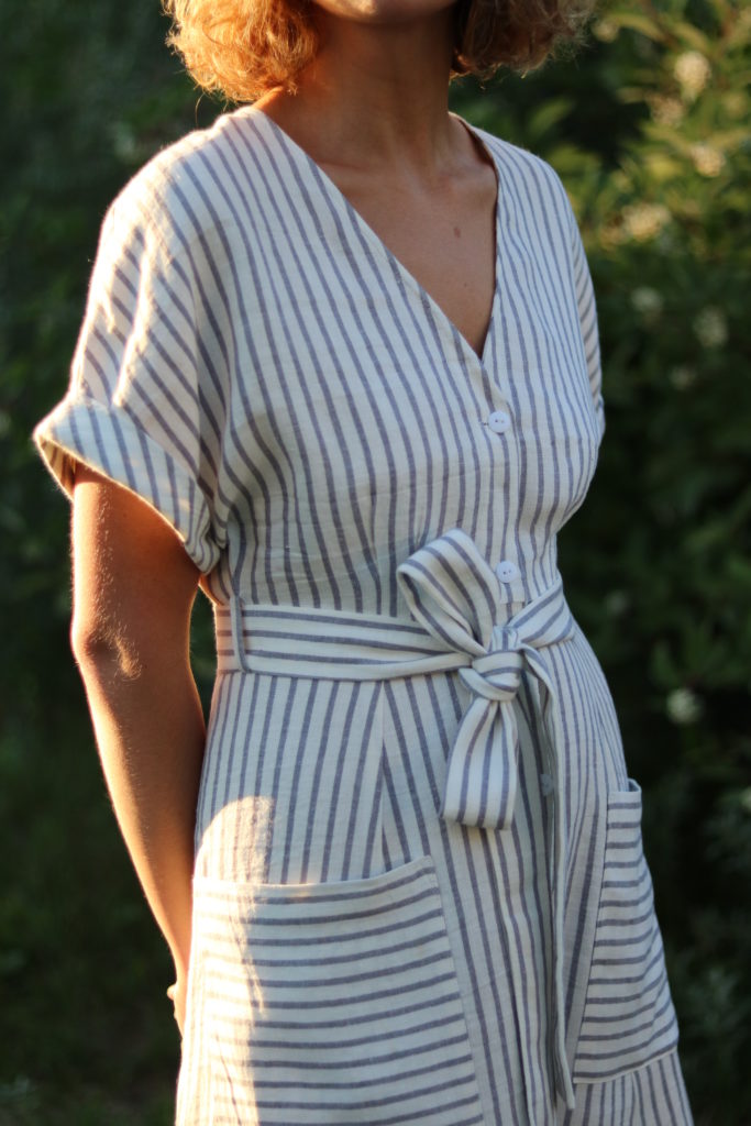 Linen Button Down Tie Belt Dress - Image 1