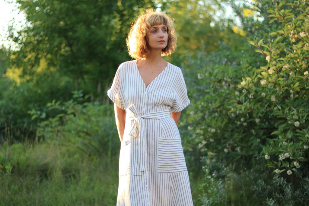 Linen Button Down Tie Belt Dress - Image 2