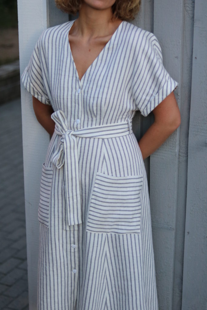 Linen Button Down Tie Belt Dress