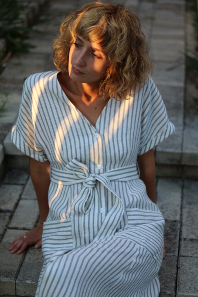 Linen Button Down Tie Belt Dress - Image 3