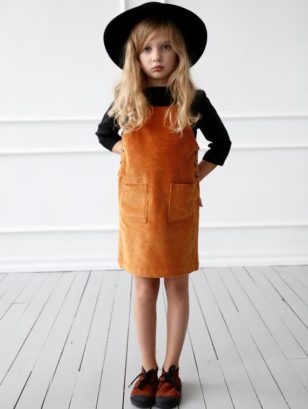 Cord apron dress for girl