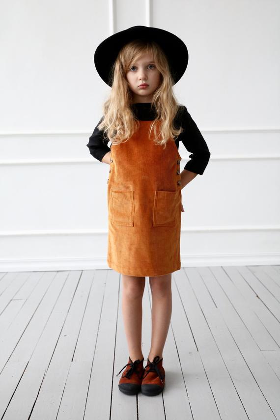 Cord apron dress for girl