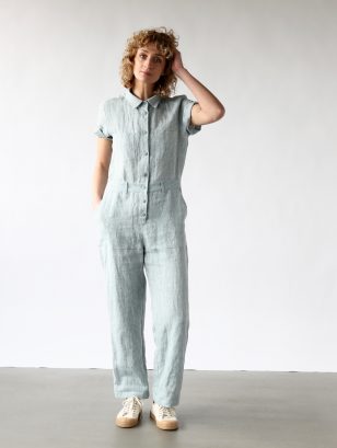 Linen short sleeve coverall jumpsuit | Jumpsuits | Sustainable clothing | OffOn clothing