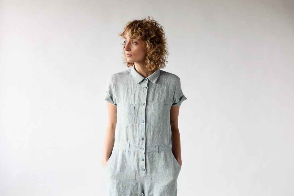 Linen short sleeve coverall jumpsuit - Image 2