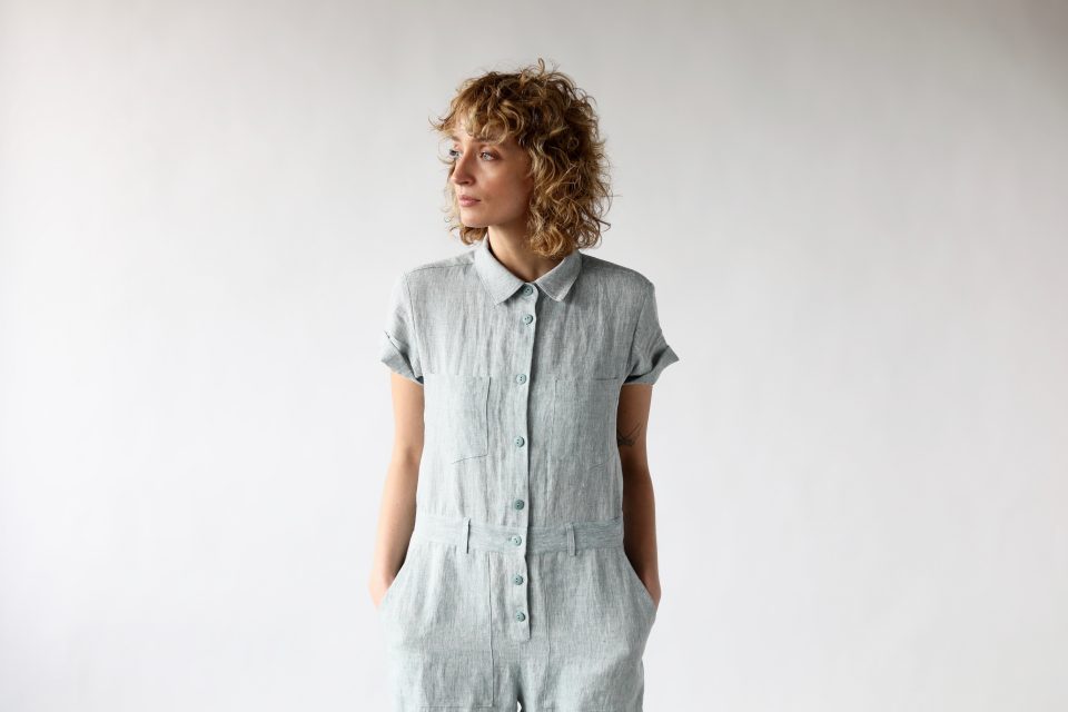 Linen short sleeve coverall jumpsuit - Image 2