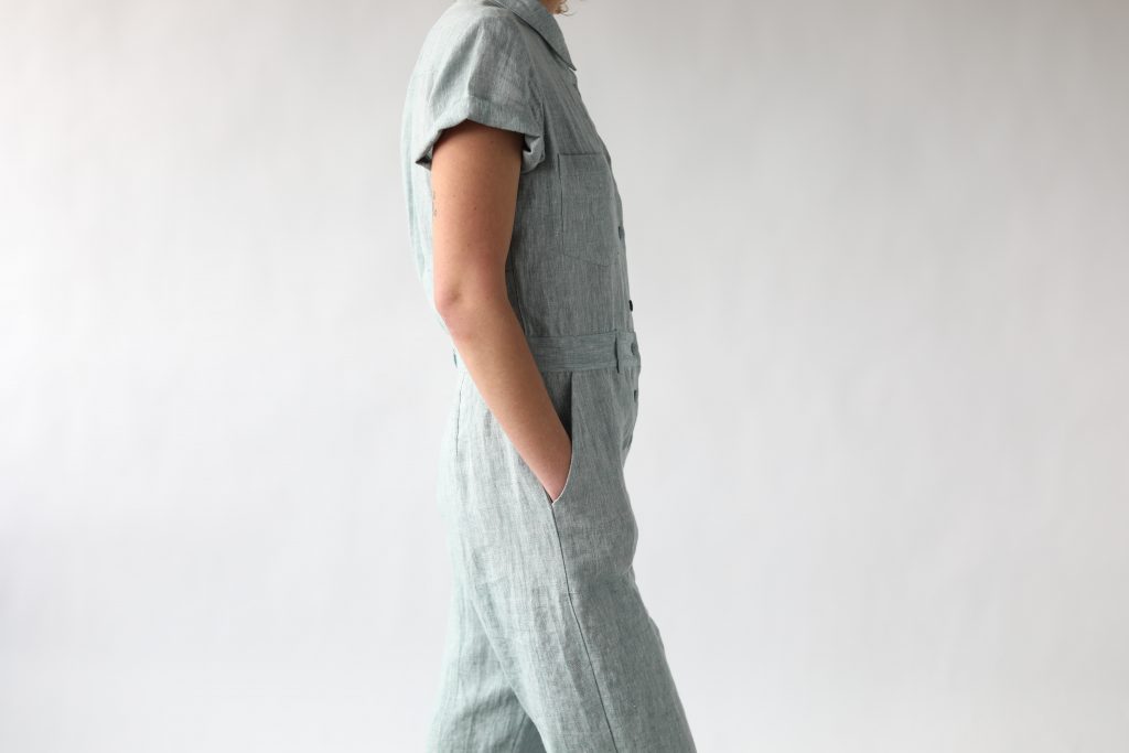 Linen short sleeve coverall jumpsuit - Image 3