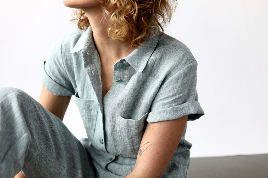 Linen short sleeve coverall jumpsuit - Image 4