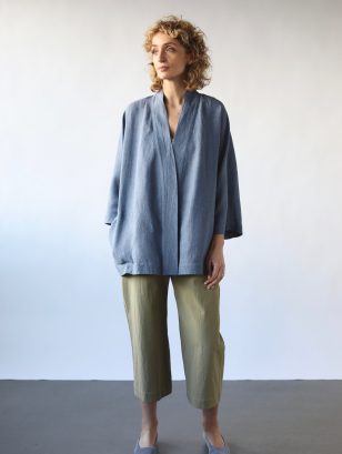 Loose Fit Linen Wrap Jacket