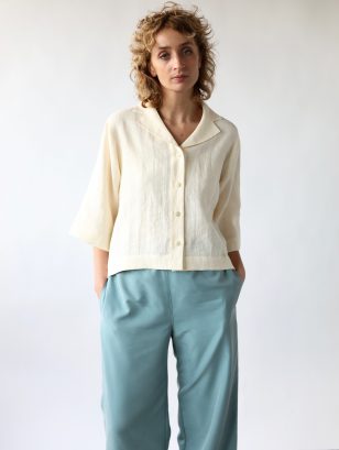 Revere collar linen blouse in ivory