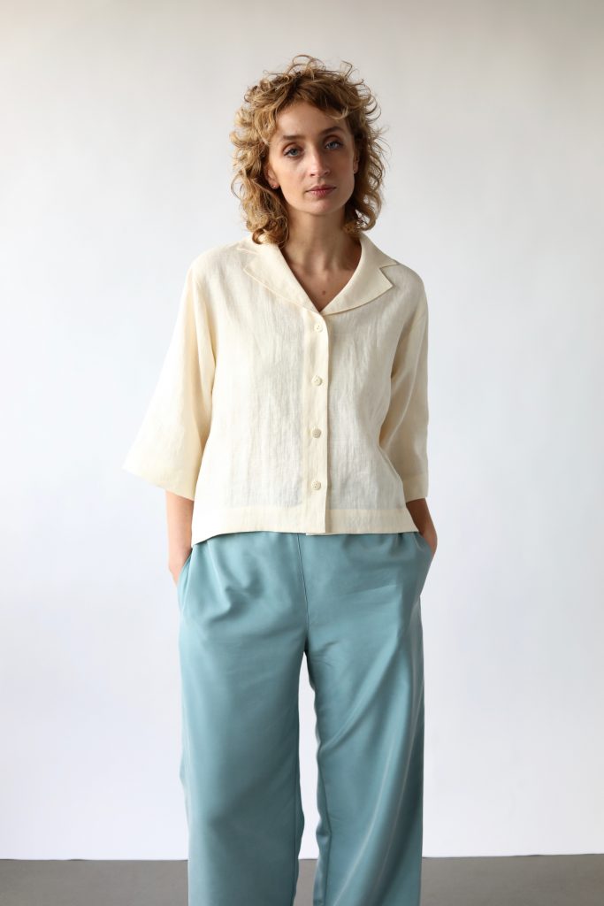 Revere collar linen blouse in ivory