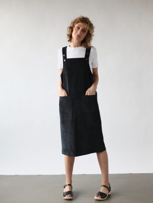 Velvet pinafore dress in black | Dress | Sustainable clothing | OffOn clothing