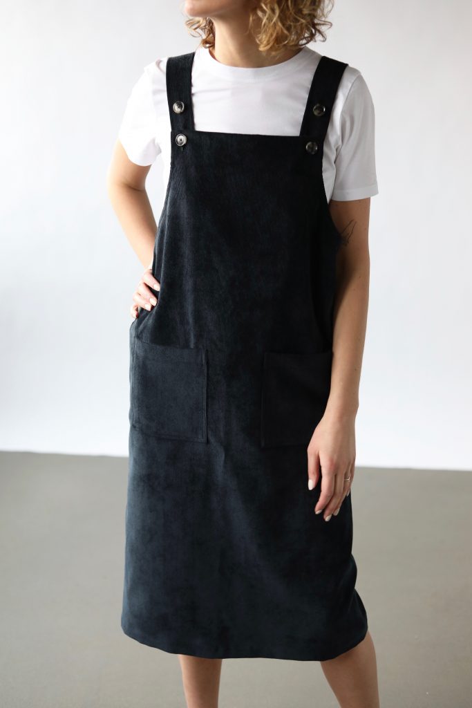 Velvet pinafore dress in black - Image 1