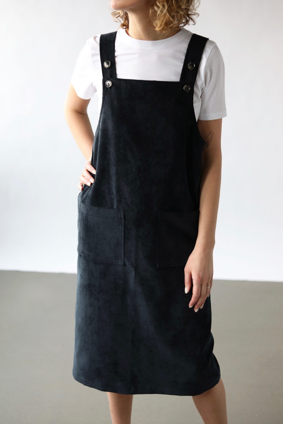 Velvet pinafore dress in black - Image 1
