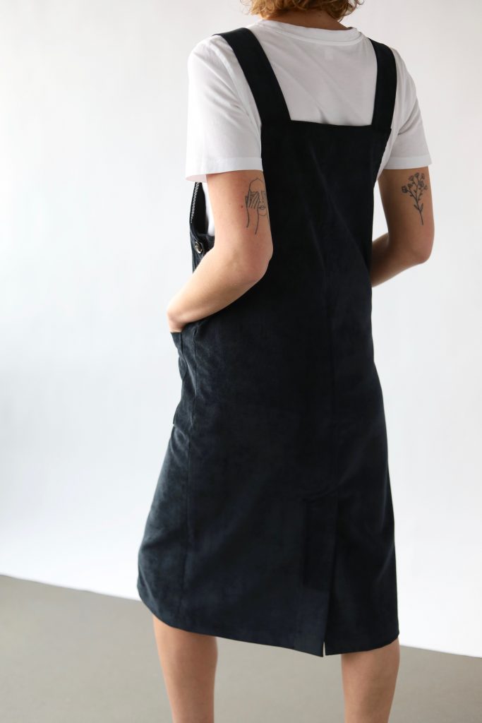 Velvet pinafore dress in black - Image 3
