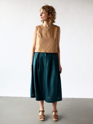 Linen Midi Length Full Pleated Skirt