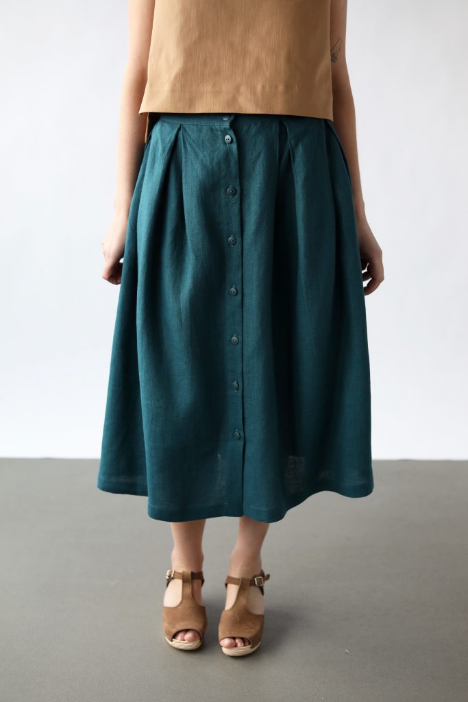Linen Midi Length Full Pleated Skirt - Image 1